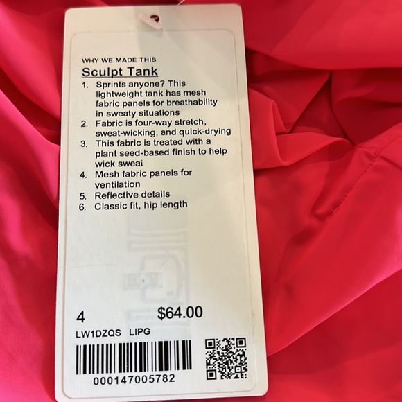 Lululemon Sculpt Tank Top Size 4 Lipgloss 💄 NWT - Picture 3 of 6